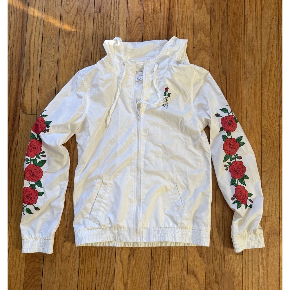 EMPYRE CLOTHING Women's M White Red Roses Windbreaker Jacket Skater school 2016